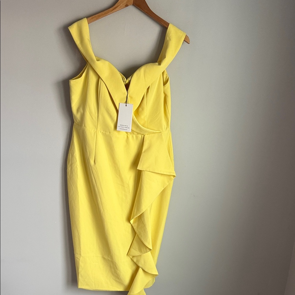 NEW Lavish Alice Yellow Bardot Midi Dress 12 - Picture 2 of 11